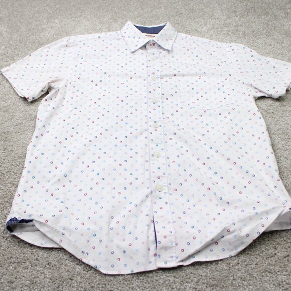 Construct Stretch Shirt Mens Medium White, Blue, Red Geometric AOP Slim Fit S/S - Picture 3 of 13